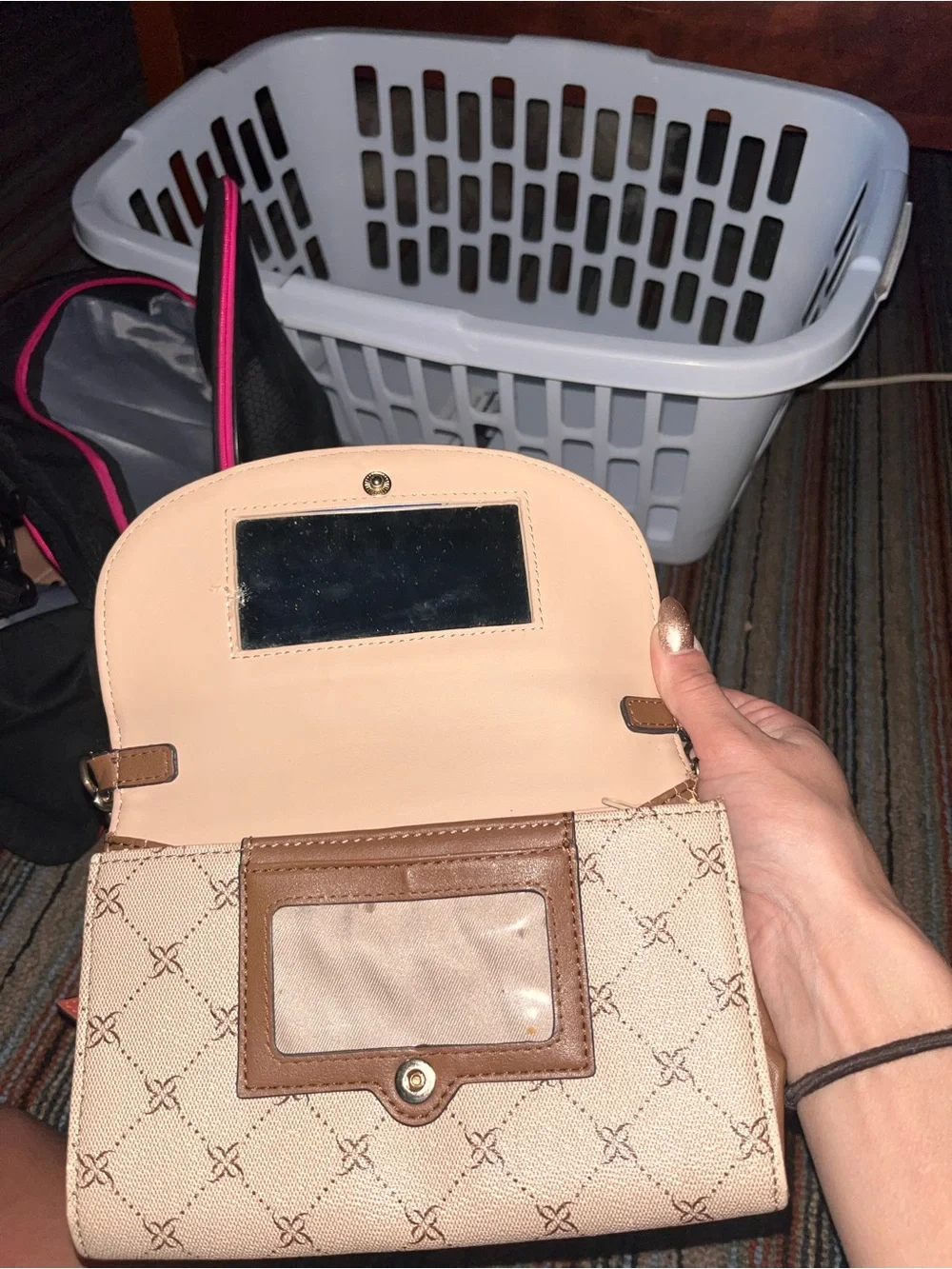 Nine West Beige and Brown Crossbody Bag with Chain Accent